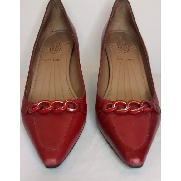 Red Leather Pumps Heels by Circa Joan & David Luxe Series Pointy Toe Size 6.5M - Picture 13 of 14